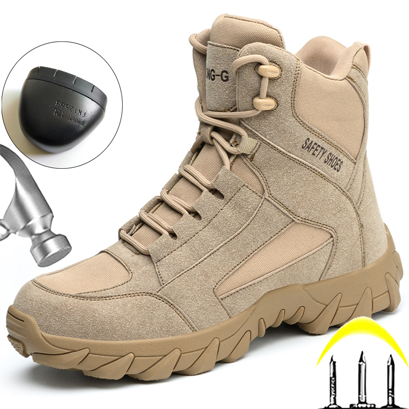 Crossfit Outdoor - Verbrühungsschutz-Schweißerschuhe, durchstichsichere Sicherheitsschuhe für Herren, Outdoor-Wüstenstiefel,